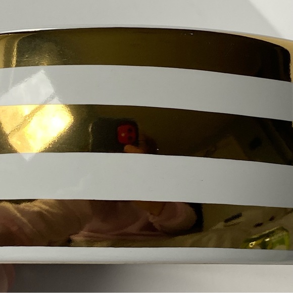 Top Paw Dog Bowl White With Gold Stripes EmbossedPaw Print Inside Ceramic EUC - Picture 10 of 12